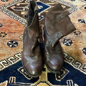 Leather suede boot low heel boot